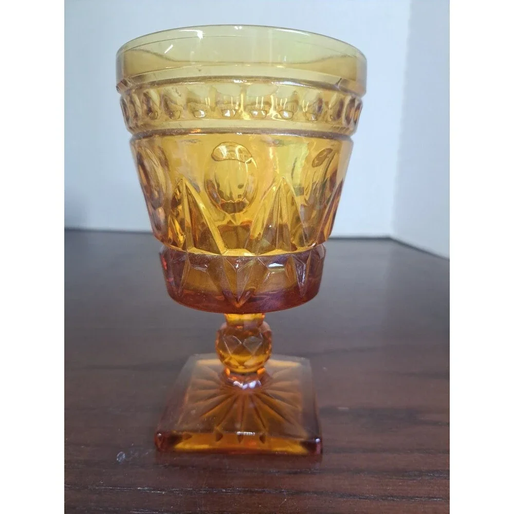 Vintage Indiana Glass Colony Park Lane Amber Water Goblet